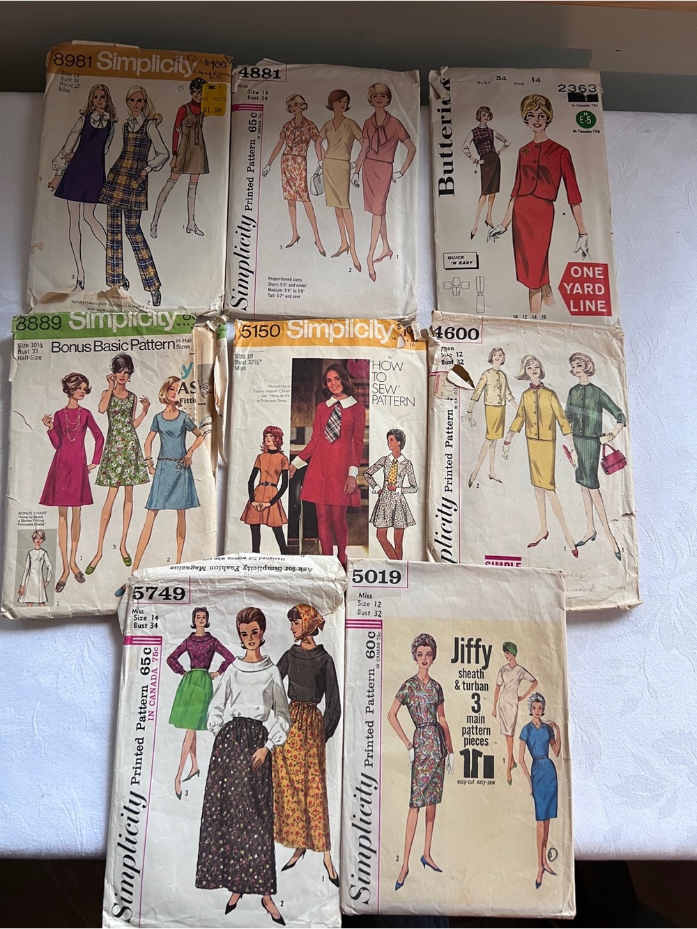 Lot of 8 Vintage Sewing Patterns 1960s-70s Mixed Sizes